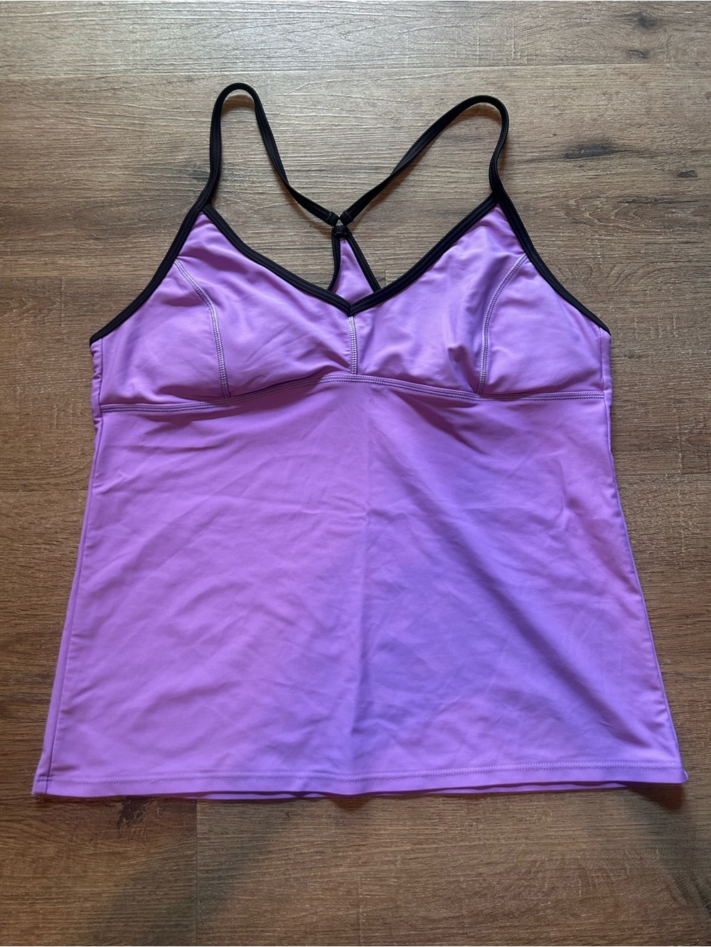 Speedo Tankini Swim Top Womens Size L Purple Lilac Black Trim Built-In Bra
